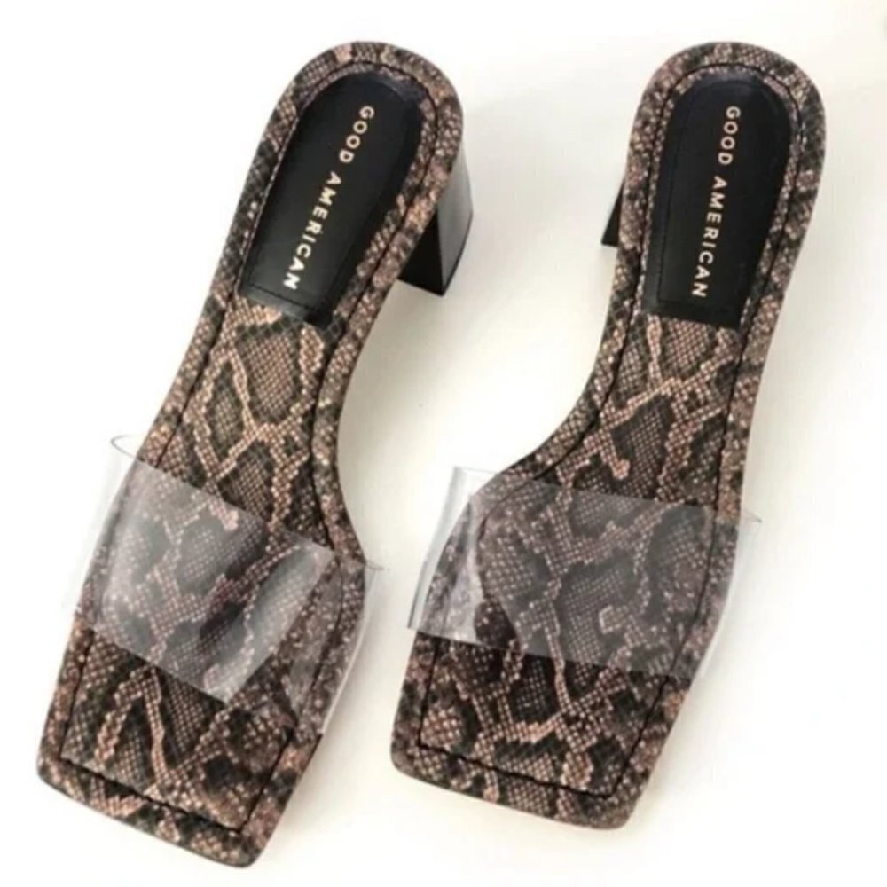 GOOD AMERICAN Block Heel Slide Sandal In Desert Snake NEW NIB 10 - Picture 2 of 9